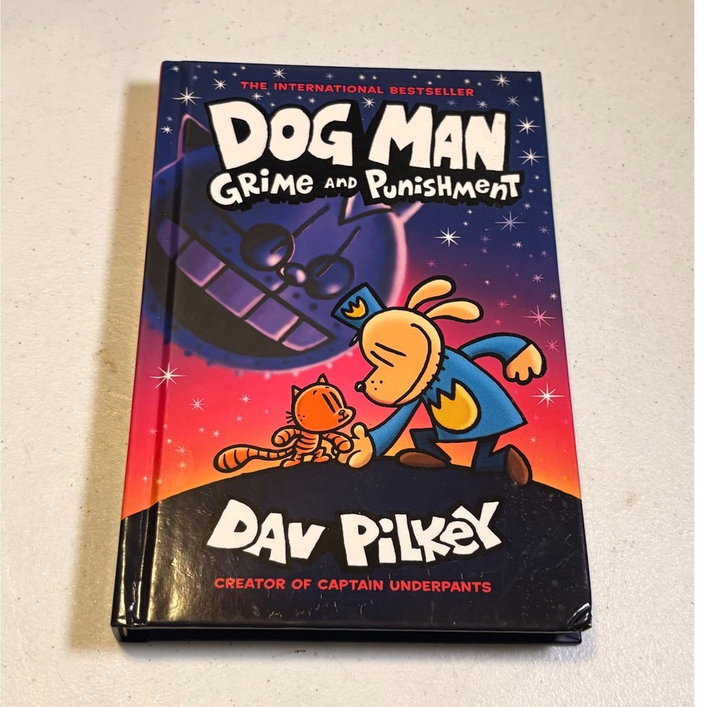 Dav Pilkey Dog Man Grime and Punishment Kids Book 9 Blue Good Hardcover Graphic